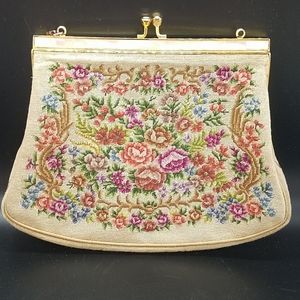 Vintage Petit Point Handbag cream and floral